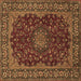 Square Machine Washable Medallion Brown Traditional Rug, wshtr115brn