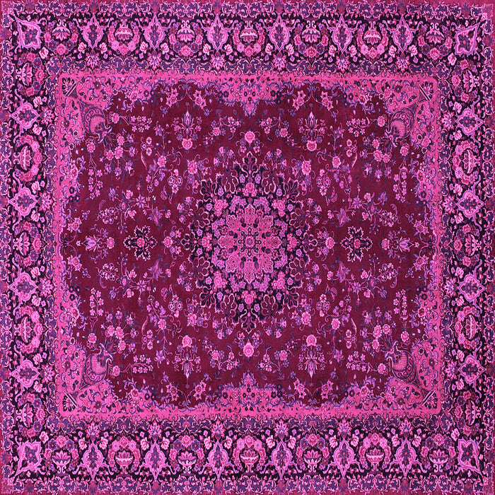Square Machine Washable Medallion Pink Traditional Rug, wshtr115pnk