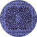 Round Machine Washable Medallion Blue Traditional Rug, wshtr115blu