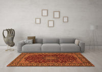 Machine Washable Medallion Orange Traditional Rug, wshtr115org