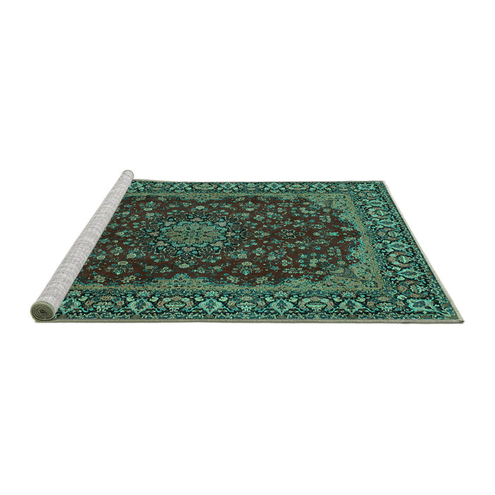 Sideview of Machine Washable Medallion Turquoise Traditional Area Rugs, wshtr115turq