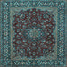 Square Machine Washable Medallion Light Blue Traditional Rug, wshtr115lblu