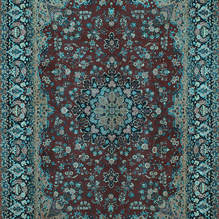 Machine Washable Medallion Light Blue Traditional Rug, wshtr115lblu
