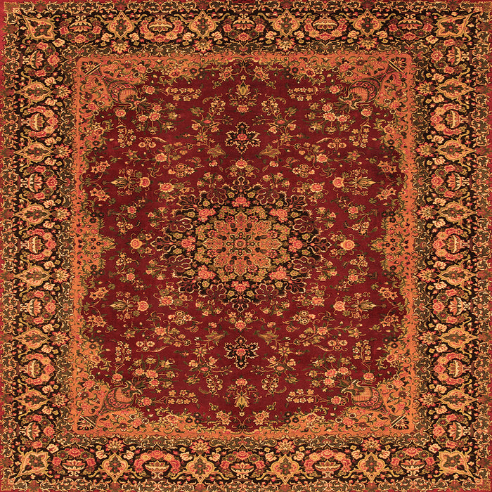 Round Machine Washable Medallion Orange Traditional Area Rugs, wshtr115org
