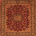 Round Machine Washable Medallion Orange Traditional Area Rugs, wshtr115org