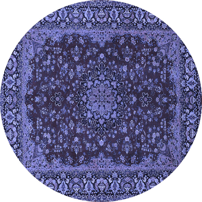 Round Medallion Blue Traditional Rug, tr115blu