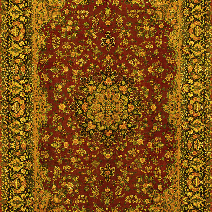 Machine Washable Medallion Yellow Traditional Rug, wshtr115yw