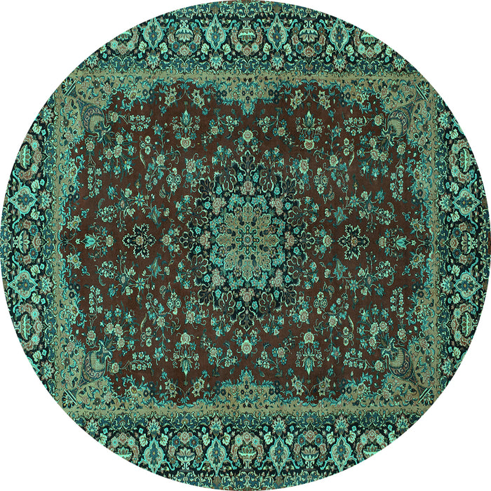 Round Medallion Turquoise Traditional Rug, tr115turq