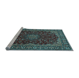 Sideview of Machine Washable Medallion Light Blue Traditional Rug, wshtr115lblu