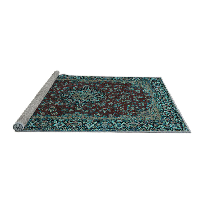 Sideview of Machine Washable Medallion Light Blue Traditional Rug, wshtr115lblu
