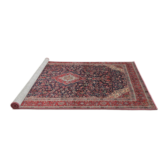Sideview of Machine Washable Traditional Brown Red Rug, wshtr116