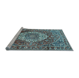 Sideview of Machine Washable Medallion Light Blue Traditional Rug, wshtr1160lblu