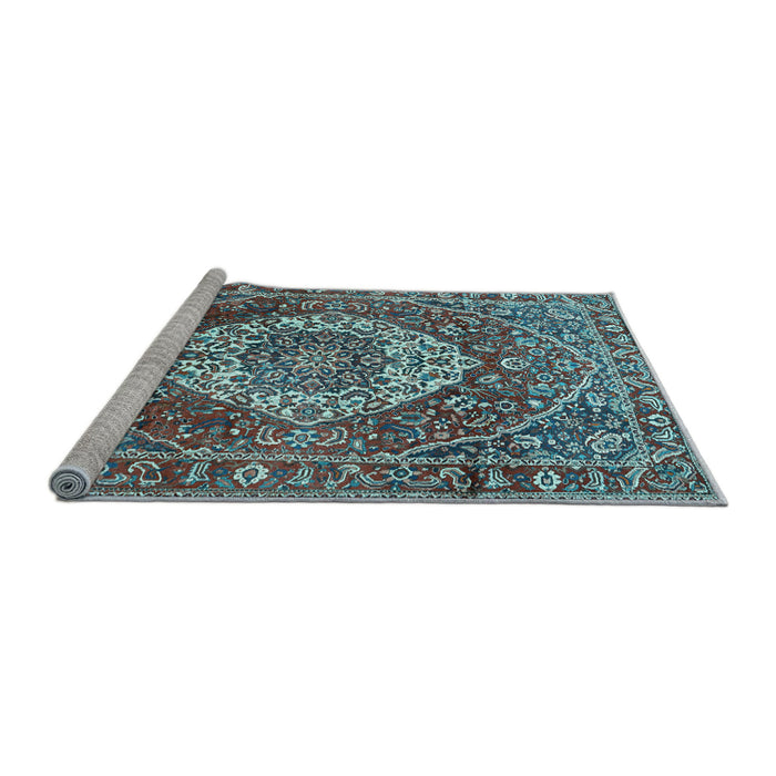 Sideview of Machine Washable Medallion Light Blue Traditional Rug, wshtr1160lblu