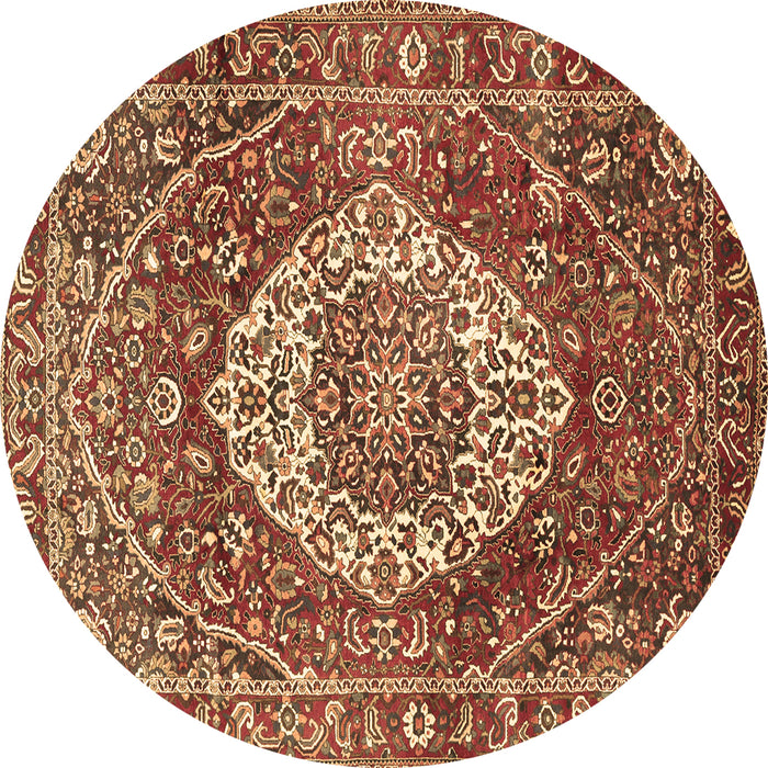 Round Machine Washable Medallion Brown Traditional Rug, wshtr1160brn