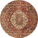 Round Machine Washable Medallion Brown Traditional Rug, wshtr1160brn