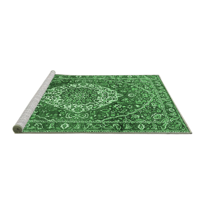 Sideview of Machine Washable Medallion Emerald Green Traditional Area Rugs, wshtr1160emgrn