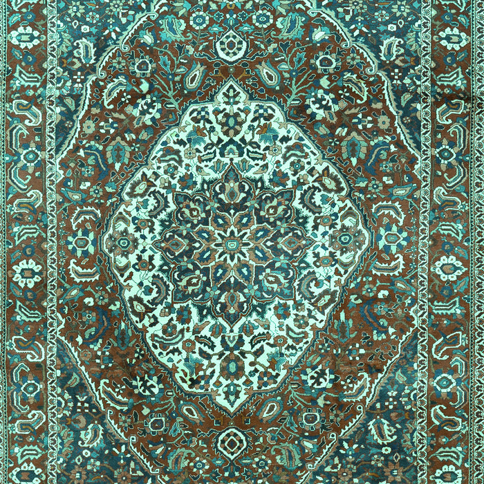 Machine Washable Medallion Turquoise Traditional Area Rugs, wshtr1160turq