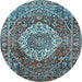 Round Medallion Light Blue Traditional Rug, tr1160lblu