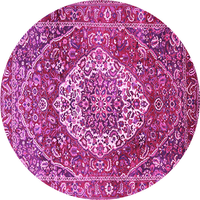 Round Machine Washable Medallion Pink Traditional Rug, wshtr1160pnk