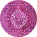 Round Machine Washable Medallion Pink Traditional Rug, wshtr1160pnk