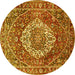 Round Machine Washable Medallion Yellow Traditional Rug, wshtr1160yw