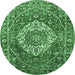 Round Medallion Emerald Green Traditional Rug, tr1160emgrn