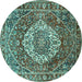 Round Medallion Turquoise Traditional Rug, tr1160turq