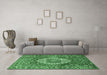 Machine Washable Medallion Emerald Green Traditional Area Rugs in a Living Room,, wshtr1160emgrn