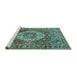 Sideview of Machine Washable Medallion Turquoise Traditional Area Rugs, wshtr1160turq