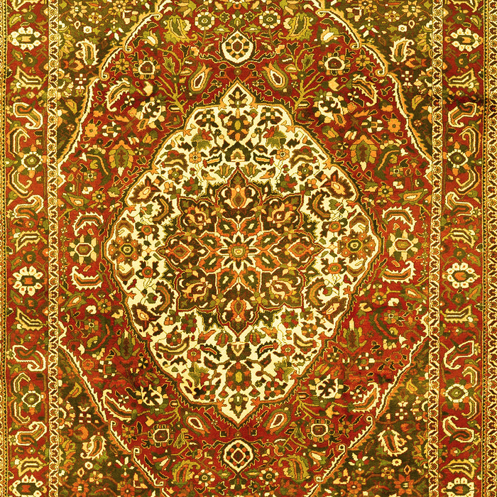 Machine Washable Medallion Yellow Traditional Rug, wshtr1160yw