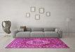 Machine Washable Medallion Pink Traditional Rug in a Living Room, wshtr1160pnk