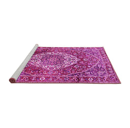 Sideview of Machine Washable Medallion Pink Traditional Rug, wshtr1160pnk
