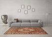 Machine Washable Medallion Brown Traditional Rug in a Living Room,, wshtr1160brn