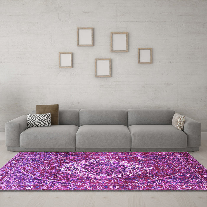 Machine Washable Medallion Purple Traditional Area Rugs in a Living Room, wshtr1160pur