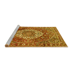 Sideview of Machine Washable Medallion Yellow Traditional Rug, wshtr1160yw