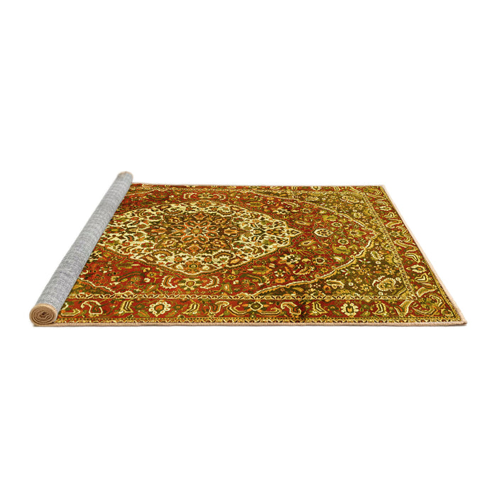 Sideview of Machine Washable Medallion Yellow Traditional Rug, wshtr1160yw
