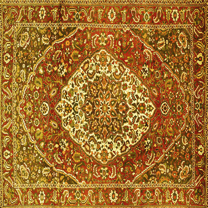 Square Machine Washable Medallion Yellow Traditional Rug, wshtr1160yw