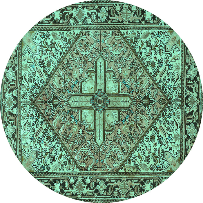 Round Machine Washable Persian Turquoise Traditional Area Rugs, wshtr1161turq
