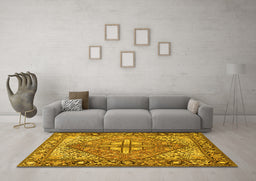 Machine Washable Persian Yellow Traditional Rug in a Living Room, wshtr1161yw