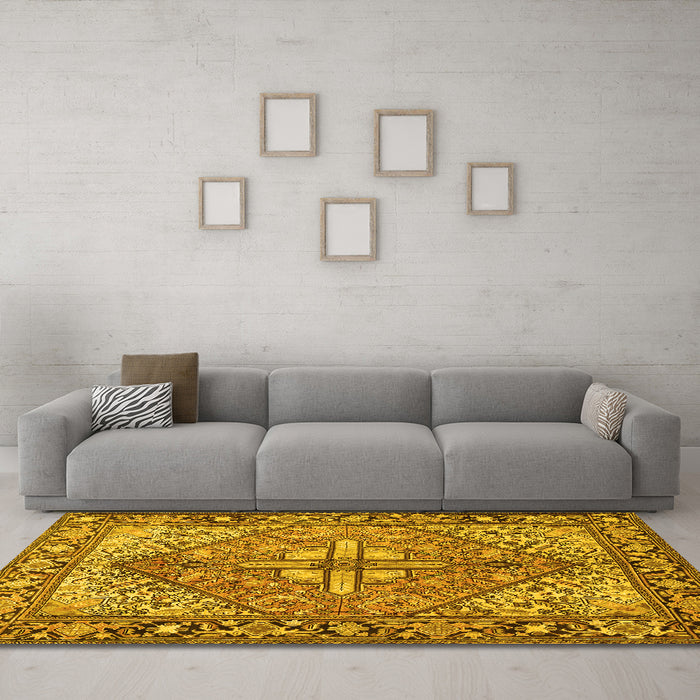 Machine Washable Persian Yellow Traditional Rug in a Living Room, wshtr1161yw