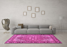 Machine Washable Persian Pink Traditional Rug in a Living Room, wshtr1161pnk