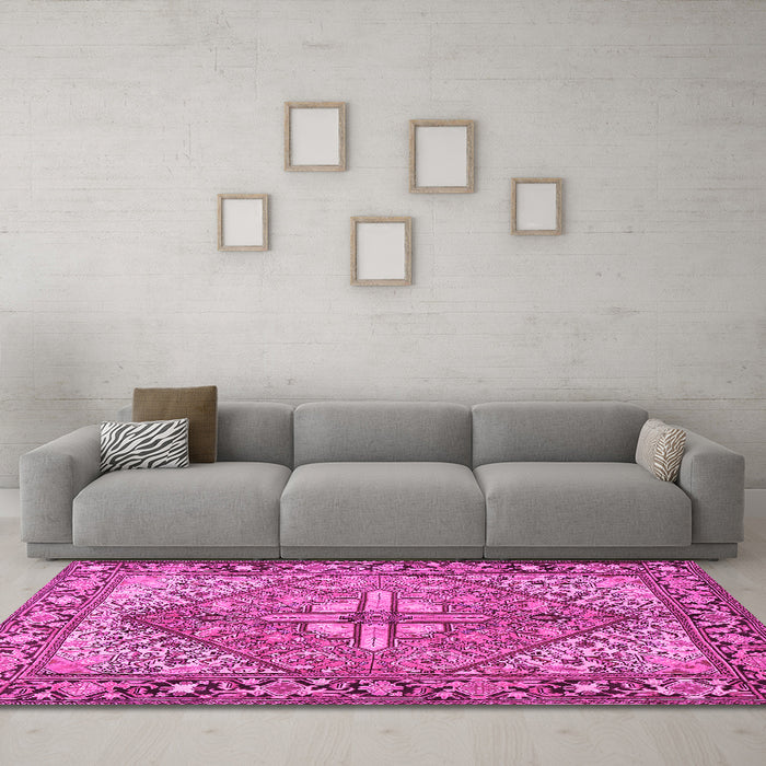 Machine Washable Persian Pink Traditional Rug in a Living Room, wshtr1161pnk