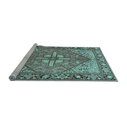 Sideview of Machine Washable Persian Light Blue Traditional Rug, wshtr1161lblu