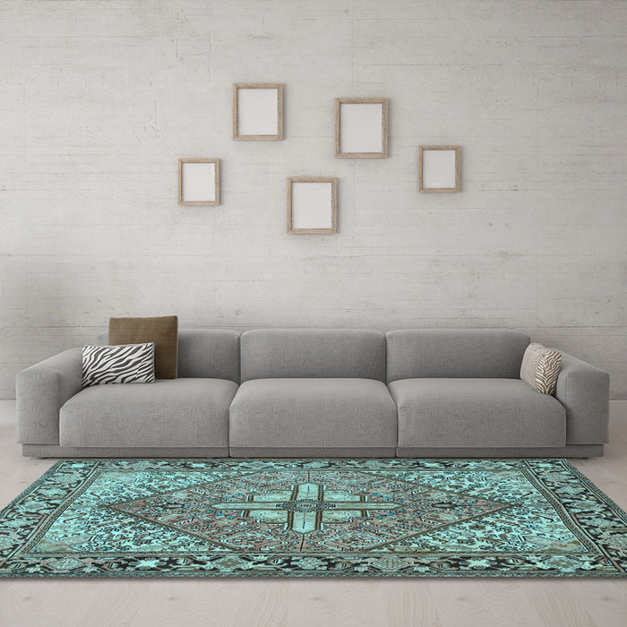 Machine Washable Persian Light Blue Traditional Rug in a Living Room, wshtr1161lblu