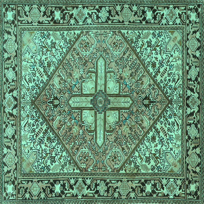 Square Machine Washable Persian Turquoise Traditional Area Rugs, wshtr1161turq
