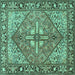 Square Machine Washable Persian Turquoise Traditional Area Rugs, wshtr1161turq