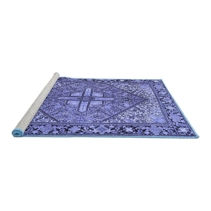 Sideview of Machine Washable Persian Blue Traditional Rug, wshtr1161blu