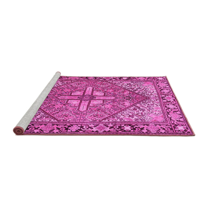 Sideview of Machine Washable Persian Pink Traditional Rug, wshtr1161pnk