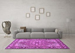 Machine Washable Persian Purple Traditional Area Rugs in a Living Room, wshtr1161pur