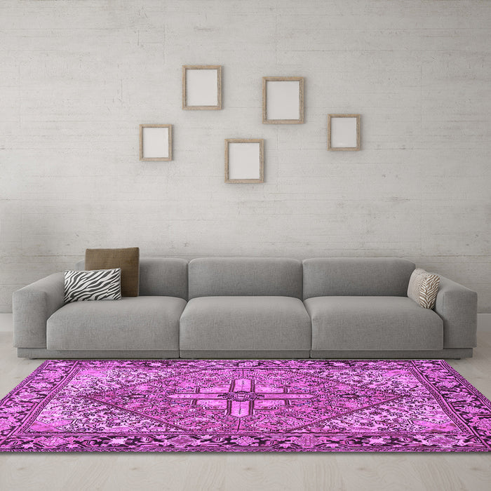 Machine Washable Persian Purple Traditional Area Rugs in a Living Room, wshtr1161pur